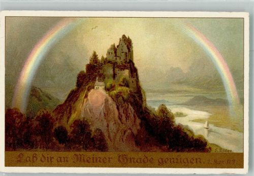 sign. Röder G. Laß dir an Meiner Gnade genügen Regenbogen 1917 Künstlerkarte