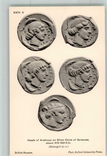 Köpfe der Arethusa auf Silbermünzen von Syrakus Münze auf AK
