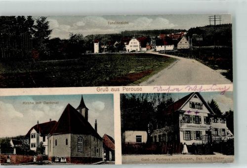 71277 W7255 Perouse , Württ - Gast- und Kurhaus zum Ochsen Kirche Denkmal Feldstrasse
