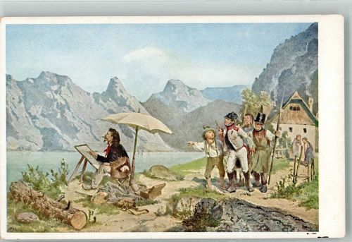 sign. Greil, Alois Der vermeintliche Spion Maler mit Staffelei Ostmark Bund deutscher Österreicher Nr. 39 Schulvereinähnliche Künstlerkarte