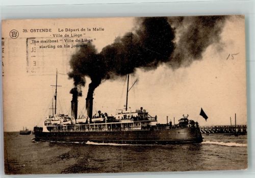 Ostende Oostende Postschiff Ville de Liege in der Hafenausfahrt Dampfer 1927