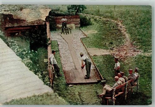 Landser beim Kegelspiel am westlichen Kriegsschauplatz WK I Gesellschaft für volkstümliche Bildkunst No. 138 Kegeln