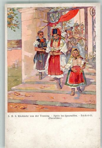sign. Audusta Jar. Rückkehr v.d. Trauung Motiv Ungarn Künstlerkarte