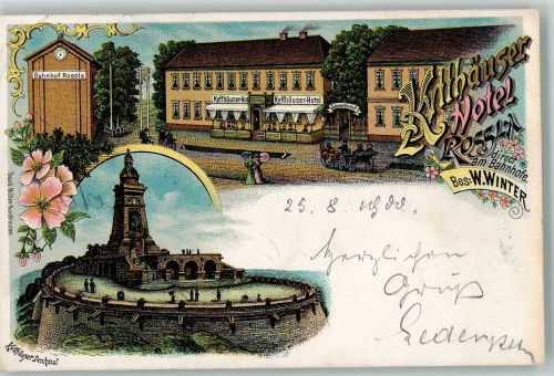 06536 O4710 Roßla 1900 Lithographie Kyffhäuser Hotel Kyffhäuser-Denkmal Bahnhof Rossla