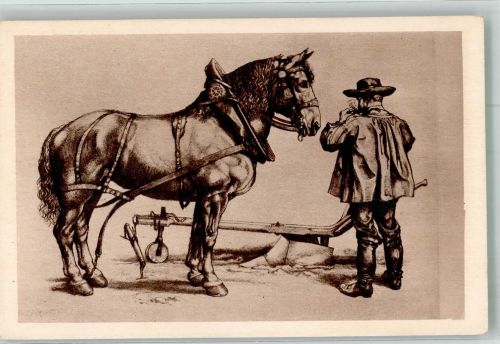 sign. Volker, Hans Müller mit Pferd Bäuerliches Leben Pferd 1926 Künstlerkarte