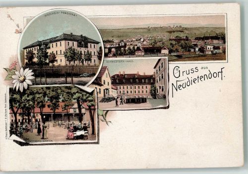 99192 O5103 Neudietendorf Lithographie Gasthaus - Gartenwirtschaft Schwesternhaus Mädchen-Pensionat