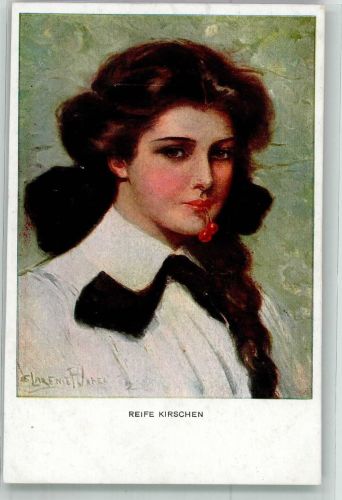 Junge Frau mit reifen Kirschen im Mund Verlag M. Munk Nr. 832 Underwood, C. F. Künstlerkarte