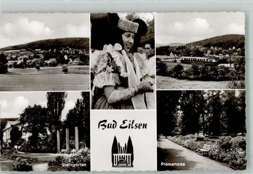 W3064 Bad Eilsen Panorama des Ortes Steingarten Promenade Eisenbahn Fotograf Helmut Weiss Trachten Schaumburg-Lippe Foto AK