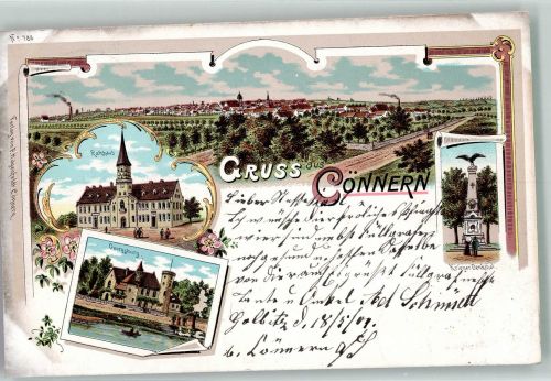06420 O4340 Könnern 1904 Lithographie Rathaus Kriegerdenkmal Rathaus Georgsburg