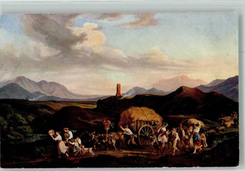 sign. Richter Erntezug in der römischen Campagna Bäuerliches Leben Nr. 266 E. A. Seemann Künstlerkarte