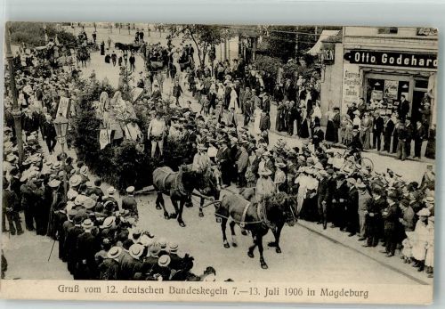 39104 O3000 Magdeburg 1906 Foto AK 12. Deutsches Bundeskegeln 1906 Festzug Festwagen