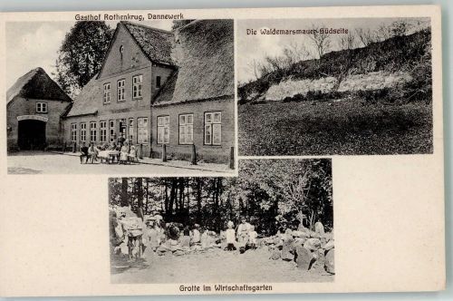 24867 W2381 Dannewerk Foto AK Gasthaus Rothenkrug Die Waldemarsmauer Grotte im Wirtschaftsgarten