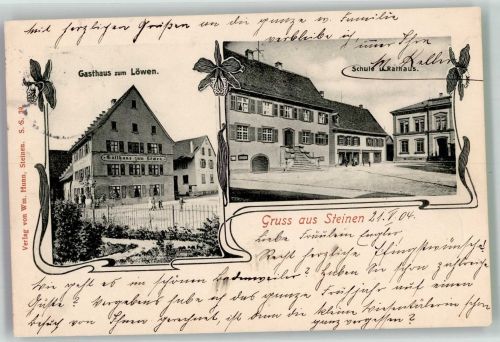 79585 W7853 Steinen , Kr Lörrach 1904 - Gasthaus zum Löwen Schule Rathaus
