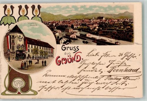 73072 W7076 Schwäbisch Gmünd 1901 Lithographie Jugendstil Infanterie Kaserne Verlag Ottmar Zieher-München