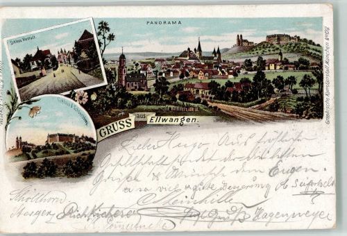 73479 W7090 Ellwangen Jagst 1901 Lithographie Schloss Vorstadt Schloss ob Ellwangen Schöneberg
