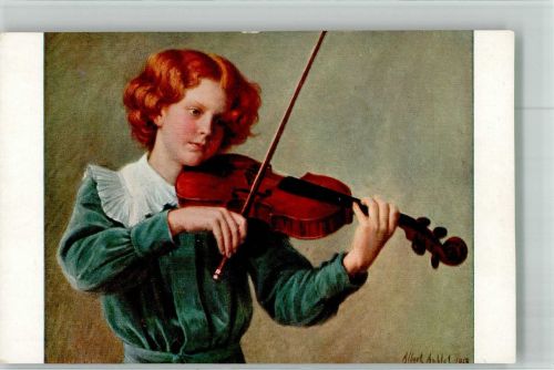 sign. Aublet Albert Der junge Violonist Geiger Künstlerkarte