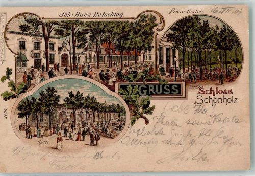 10115 O1100 Pankow 1901 Lithographie Schloss Schönholz Privat-Garten Halle Gartenwirtschaft