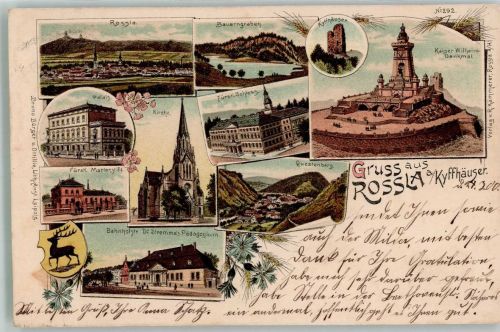 06536 O4710 Roßla 1900 Lithographie Bauerngraben Fürstl Marienstift Fürstliches Schloss Dr. Stremme's Pädagogium