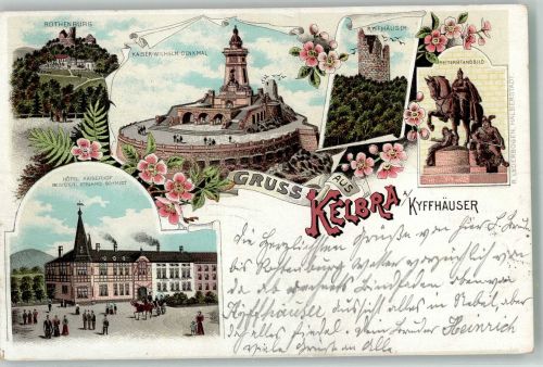 06537 O4712 Kelbra 1898 Lithographie Hotel Kaiserhof Rothenburg Kaiser Wilhelm-Denkmal Reiterstandbild