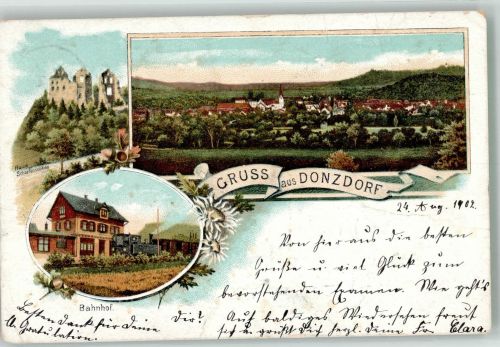 73072 W7322 Donzdorf 1902 - Ruine Scharfenschloss Bahnhof
