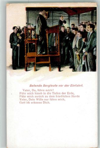 Betende Bergleute vor der Einfahrt Bergbau Künstlerkarte