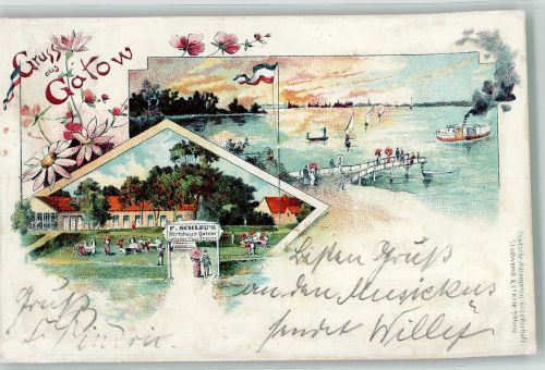 10115 W1000 Gatow 1897 Lithographie Schleu's Wirtshaus Gatow Dampfer-Anlegesteg