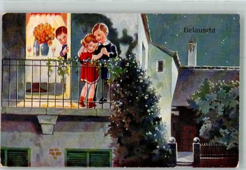 Junge belauscht ein junges Liebespaar WSSB 9781 Kinderpoesie Künstlerkarte