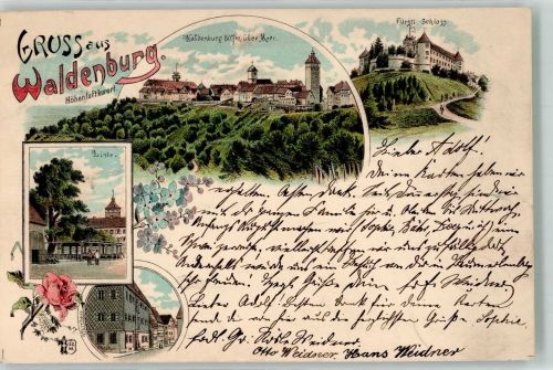 08396 O9611 Waldenburg , Sachs Lithographie Fürstliches Schloss Dorflinde Dorfstrasse Verlag Ottmar Zieher-München