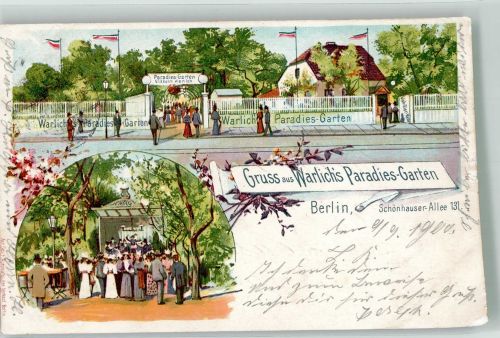 10115 O1100 Pankow 1900 Lithographie Etablissement Warlich's Paradies-Garten Schönhauser Allee 131