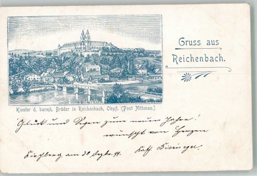 93189 W8411 Reichenbach , Oberpf Lithographie Verläufer Druck um 1890 Kloster der barmerzigen Brüder