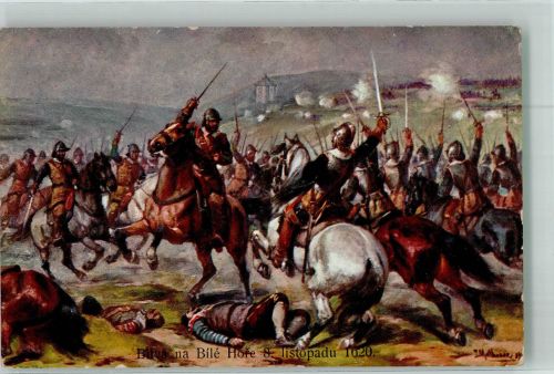 sign. Mathauser J. Schlacht am Weißen Berl 8.11.1620 30jähriger Krieg 1618-1648 Künstlerkarte
