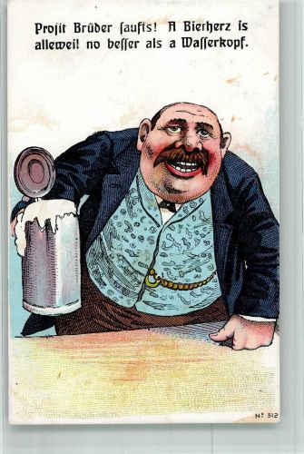 Dicker Mann mit Bierkrug im Gasthaus Trinker Künstlerkarte