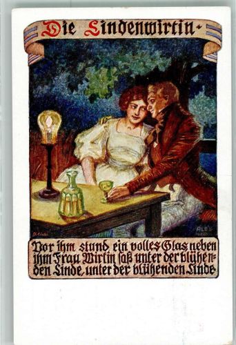sign. Wilke Deutsche Volkslieder Nr. 31 Die Lindenwirtin Poesie / Liebe Wein Bund der Deutschen in Böhmen Künstlerkarte