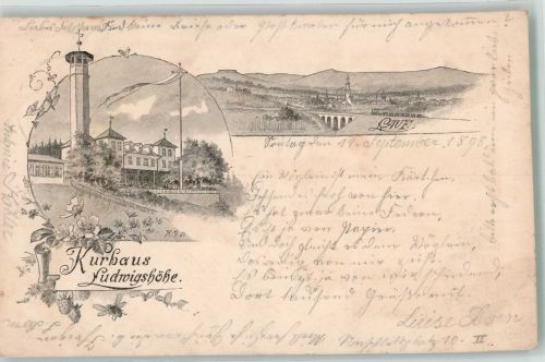 91207 W8560 Lauf a d Pegnitz 1898 Lithographie / Künstlerkarte Verläufer Druck um 1890 Kurhaus Ludwigshöhe Eisenbahnbrücke signiert