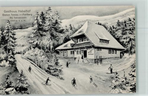 79674 W7868 Todtnau Künstlerkarte Gasthaus zum Hebelhof Skiläufer A. D. 1900 Winter