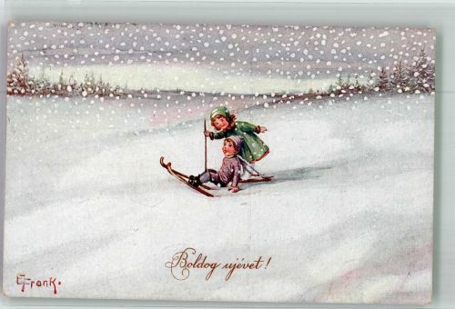 Neujahr Kindef skifahren L. u. P. 508/III. Frank, E. 1925 Künstlerkarte