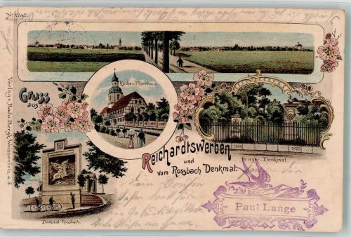 06667 O4851 Reichardtswerben 1905 Lithographie Rossbach-Denkmal Pfarrhaus Kriegerdenkmal Brieftaube