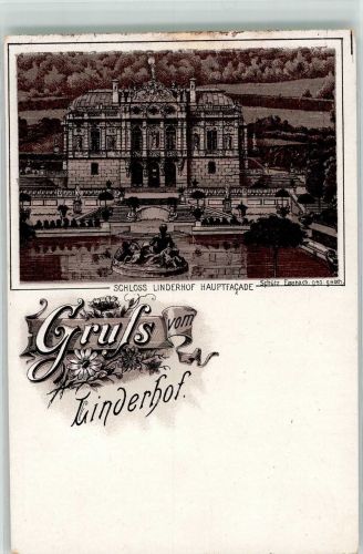 82488 W8107 Ettal Lithographie Verläufer Druck um 1890 Schloss Linderhof Vorderansicht