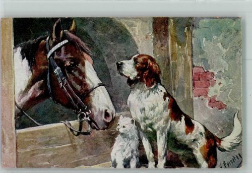 Pferd Katze und Hund B.K.W.I. 152-4 Spaniel 1920 Künstlerkarte