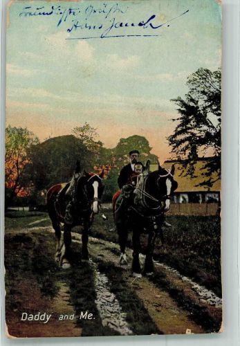 Vater mit Kind hoch zu Pferd auf einem Feldweg Bäuerliches Leben Motiv Großbritannien 1910