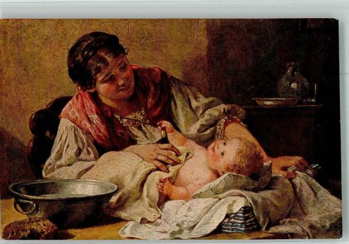sign. Marc Mutter mit Baby nach dem Bad Nr. 93 E. A. Seemann Künstlerkarte