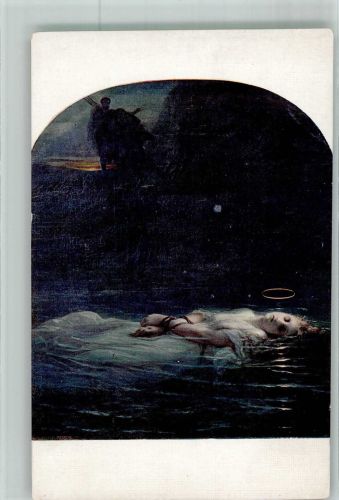 Paris sign. Delaroche, Paul Gefesselte junge Frau treibt im Wasser im Musee du Louvre Tod Künstlerkarte