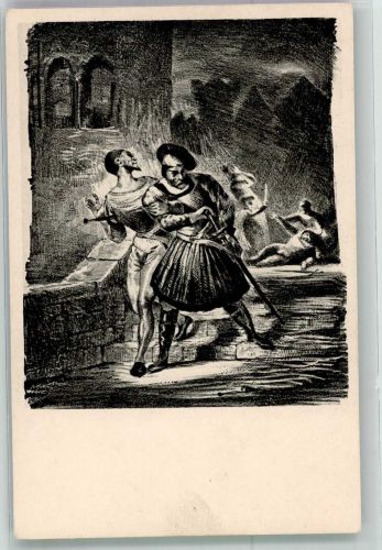 sign. Delacroix, Eugene Szene aus Faust Goethe Künstlerkarte