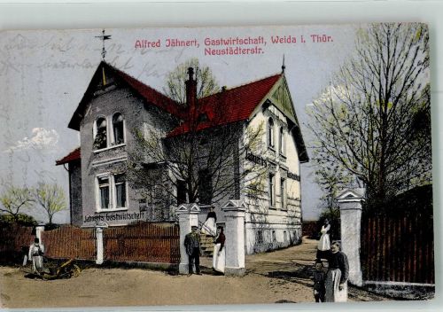 07570 O6518 Weida , Thür 1915 Foto AK Gasthaus von Alfred Jähnert Neustädterstrasse