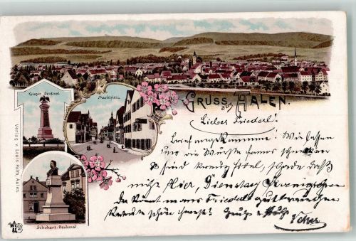 73430 W7080 Aalen , Württ Lithographie Schubart-Denkmal Kriegerdenkmal Marktplatz Verlag Ottmar Zieher