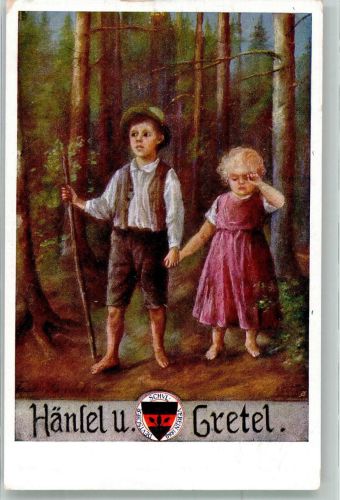 Szene aus dem Märchen der Brüder Grimm Verlag Deutscher Schulverein Deutsche Märchen Nr. 1 Karte Nr. 57 Hänsel und Gretel Künstlerkarte