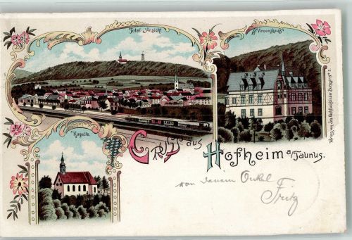 65719 W6238 Hofheim am Taunus 1897 Lithographie Kapelle Bahnhof St. Vincenzhaus