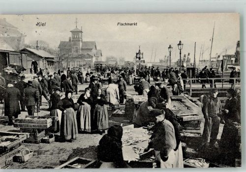 24103 W2300 Kiel , Ostsee 1909 Foto AK Fischmarkt Marktszene