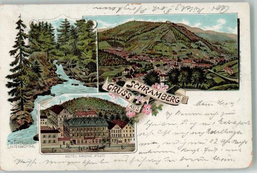 78144 W7230 Schramberg 1899 Lithographie Lauterbachtal Wasserfall Hotel Krone