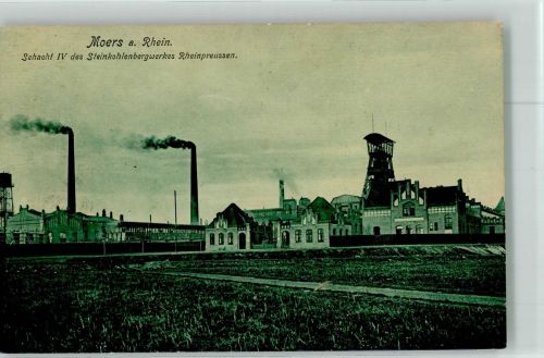W4130 Moers Steinkohlenbergwerk Rheinpreussen Schacht IV Förderschacht Bergbau 1919 Foto AK